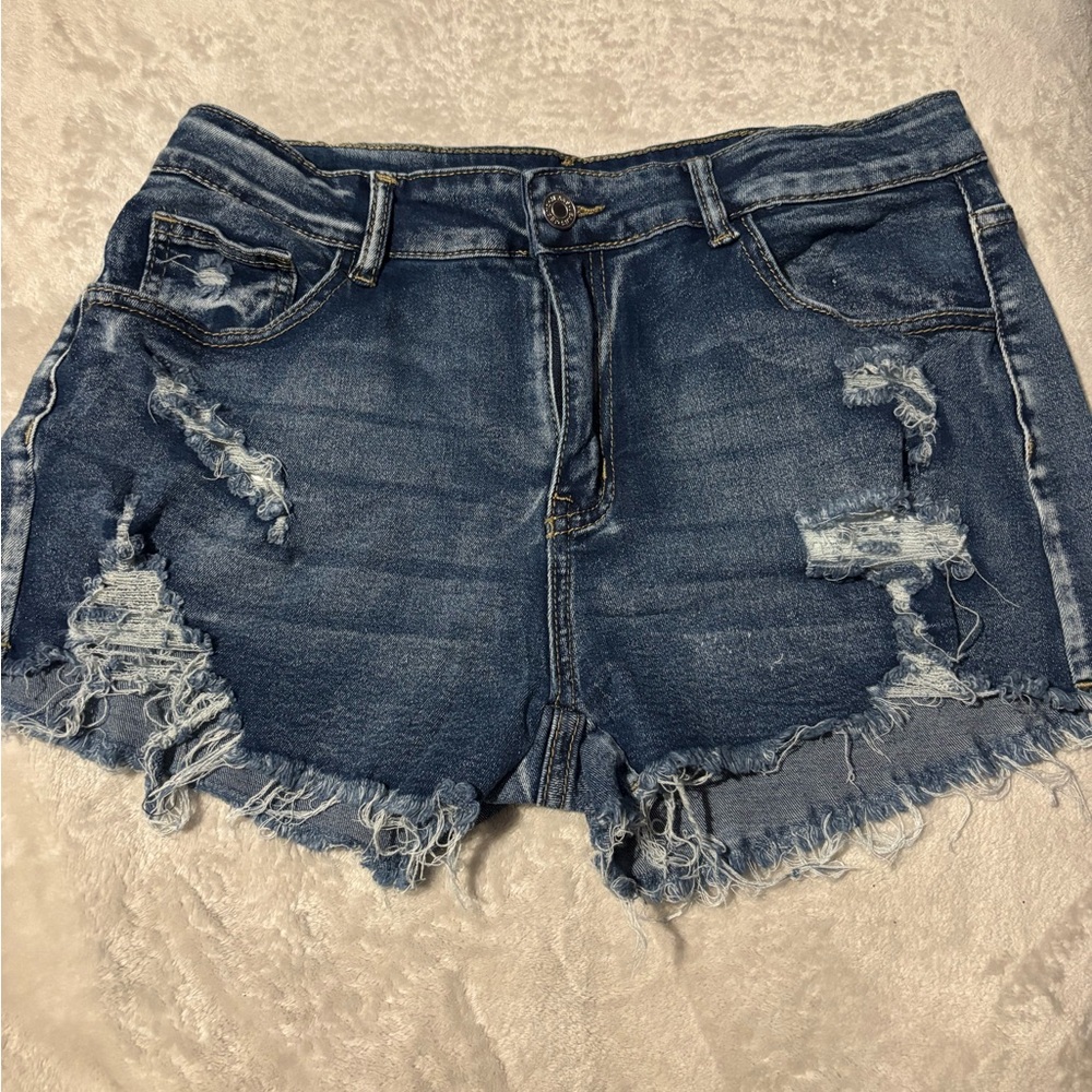 SHEIN Blue Distressed Jean Shorts